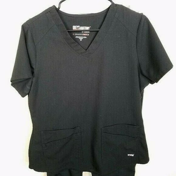 Greys Anatomy By Barco Womens Black Scrub Set Size Medium Stretch Top Pants - Picture 2 of 12